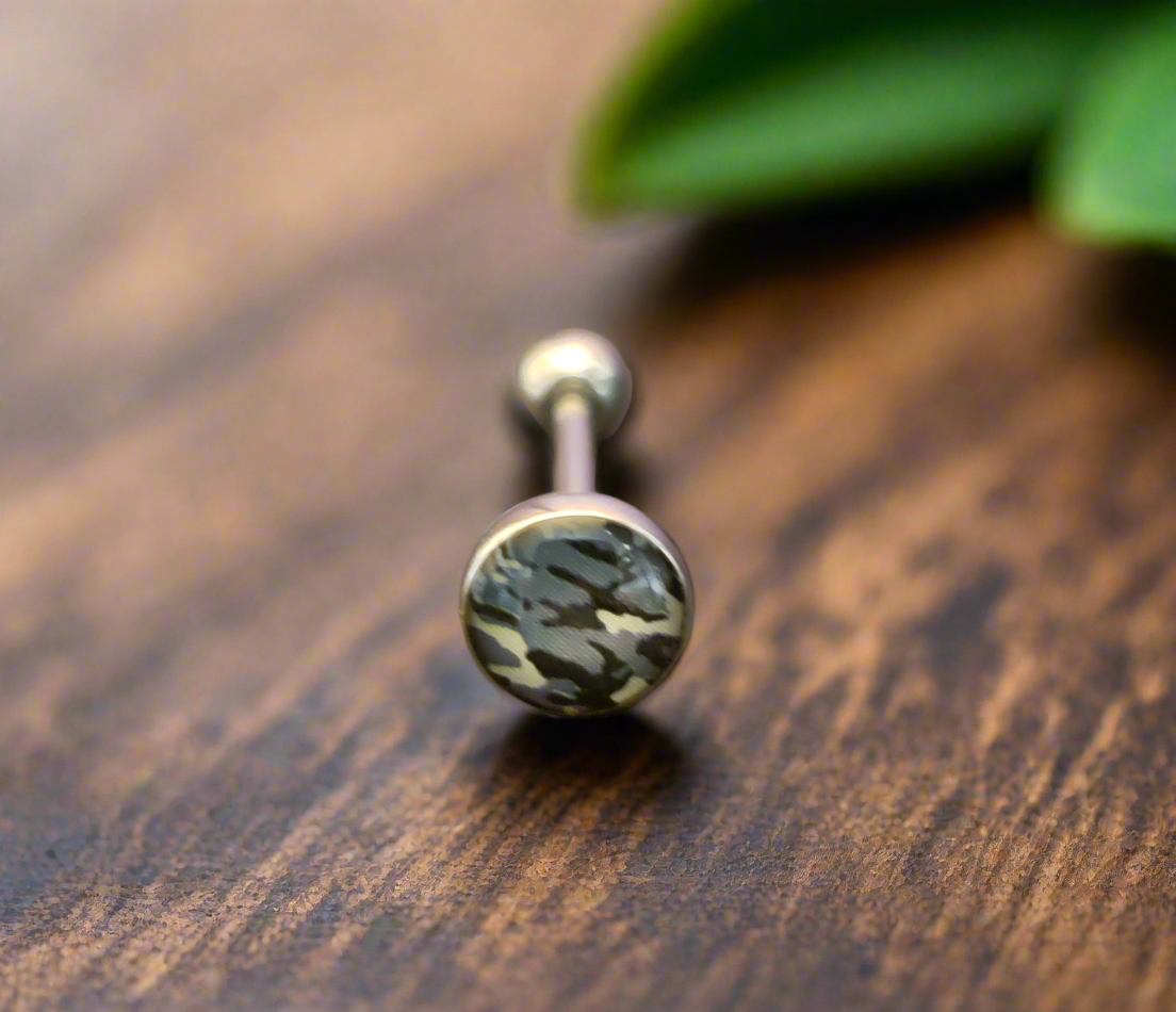 Stainless Steel 316L Black/Grey Camouflage Tongue Piercing