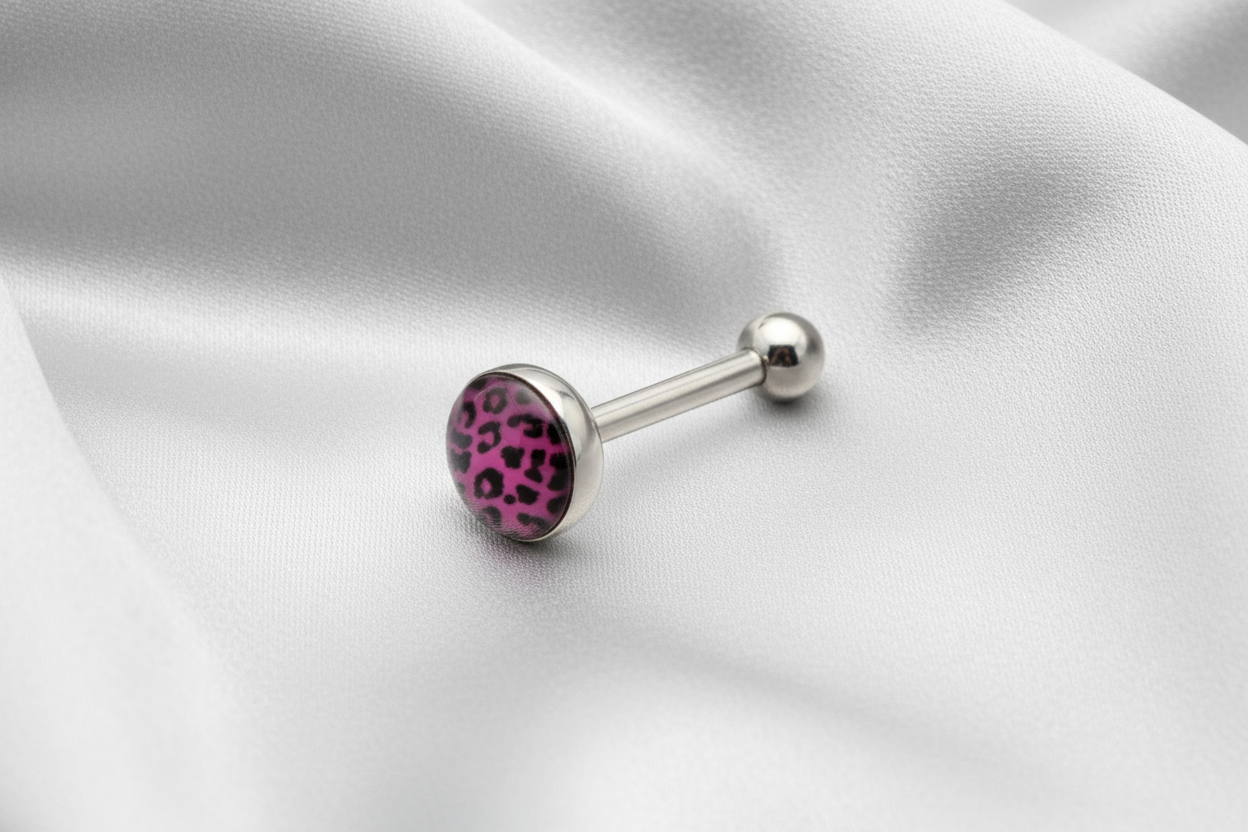 Purple Leopard Print tongue barbell - 316l stainless steel