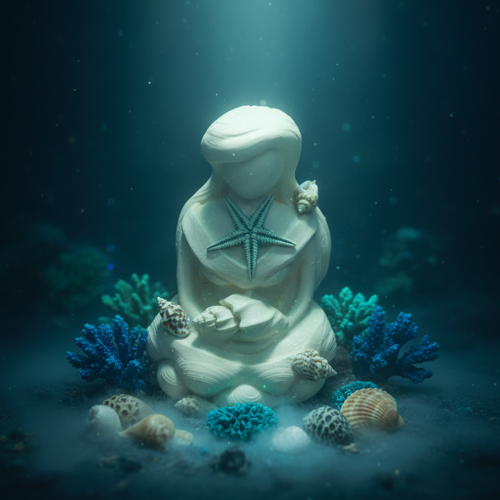Ancient Sea Goddess Yemaya Terra Cotta Mini Figurine - Altar & Sacred Space in a mystic undersea setting.
