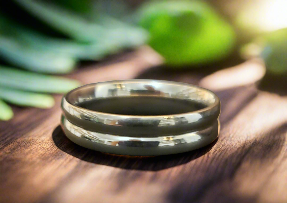 Simple Double Wide Ringed Steel Band