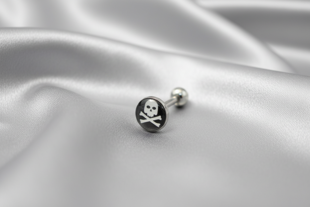 Skull & Crossbones tongue barbell - 316l stainless steel