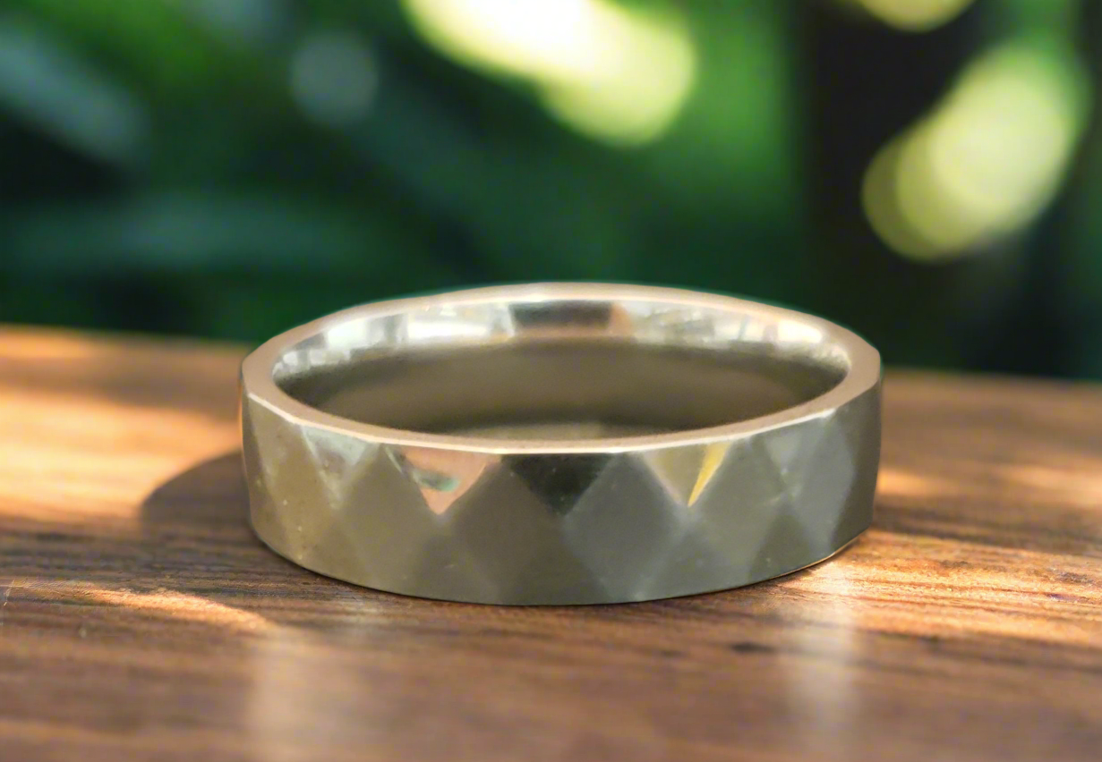 Ladies/Men's Steel Diamond Shapes Faceted Ring