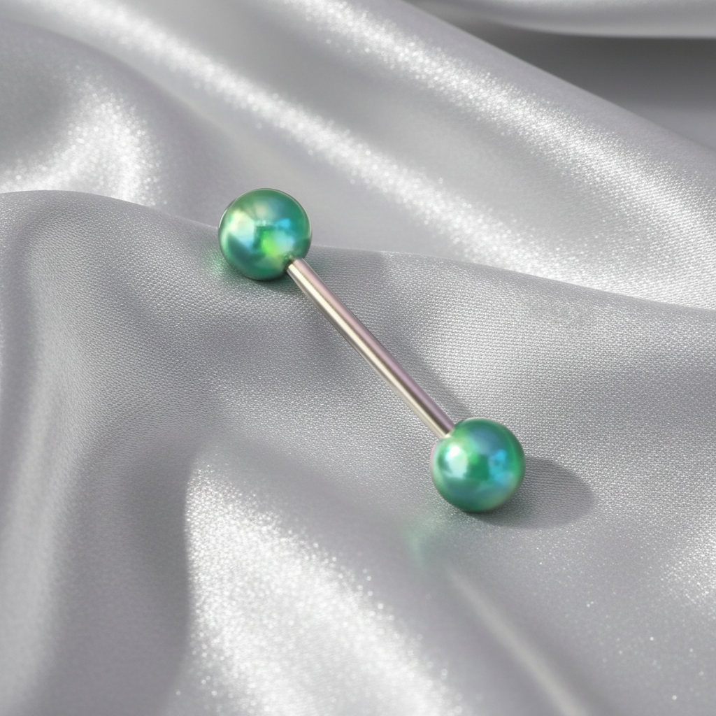 Green Acrylic tongue barbell in 316l stainless steel