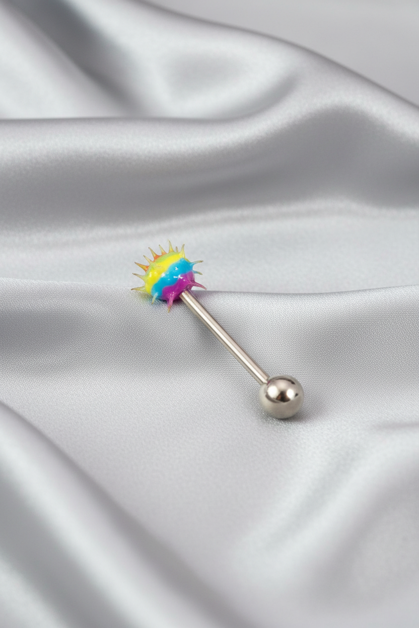 Multicolored Acrylic tongue barbell in 316l stainless steel