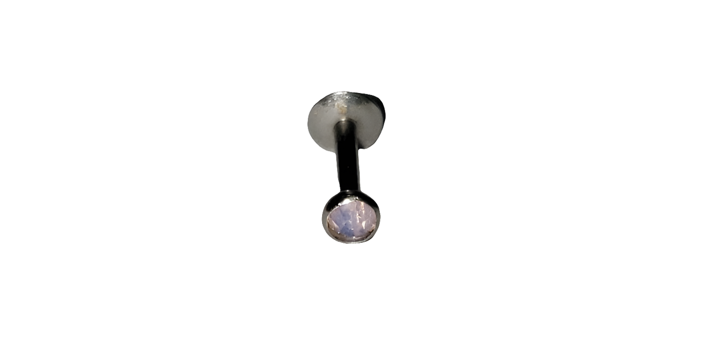 Stainless Steel Labret/Monroe Piercing with Pink Opal Crystal