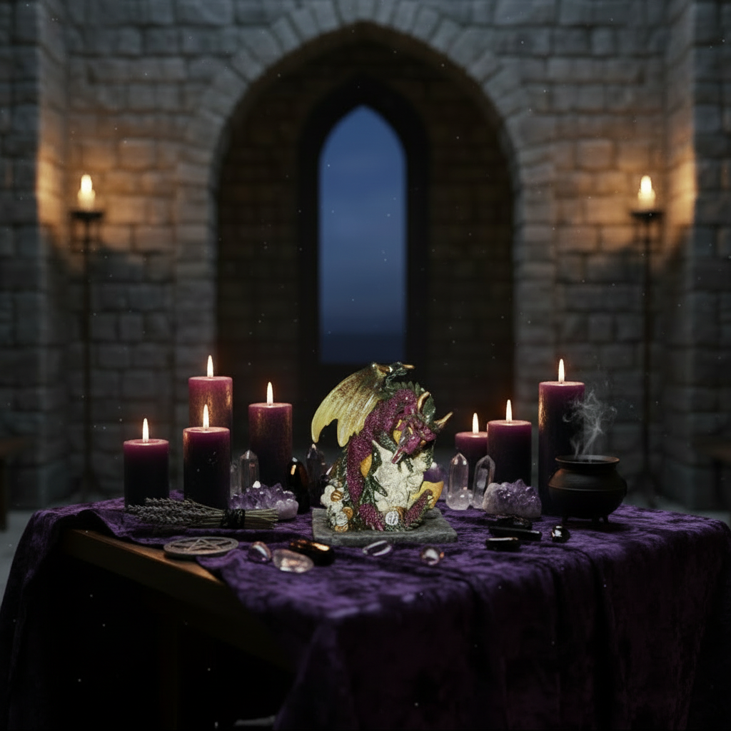 Dragon on Skull Head Purple Figurine