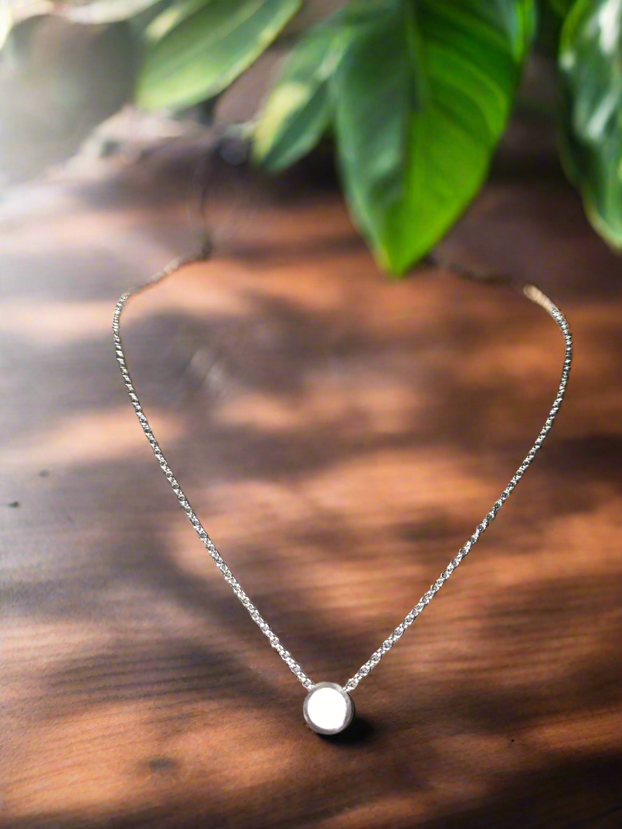 Stainless Steel Chain with White Opal Pendant