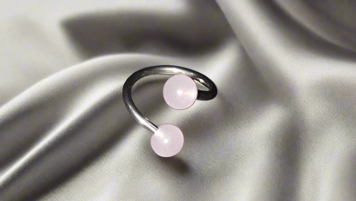 Curly Lip Piercing 12mm, 16 Gauge with 3mm Pale Blue Acrylic Glow Balls