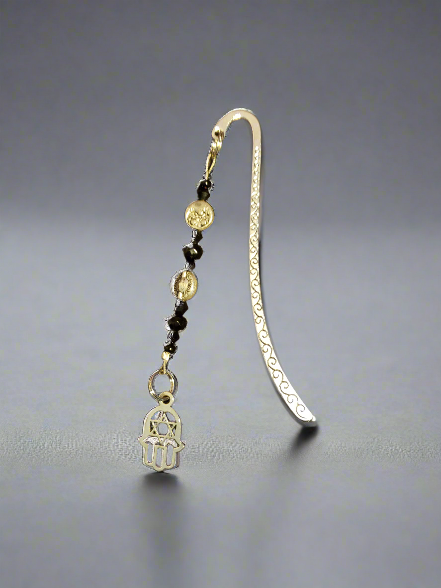 Handmade Black Bookmark with Hand of Fatima & Star of David