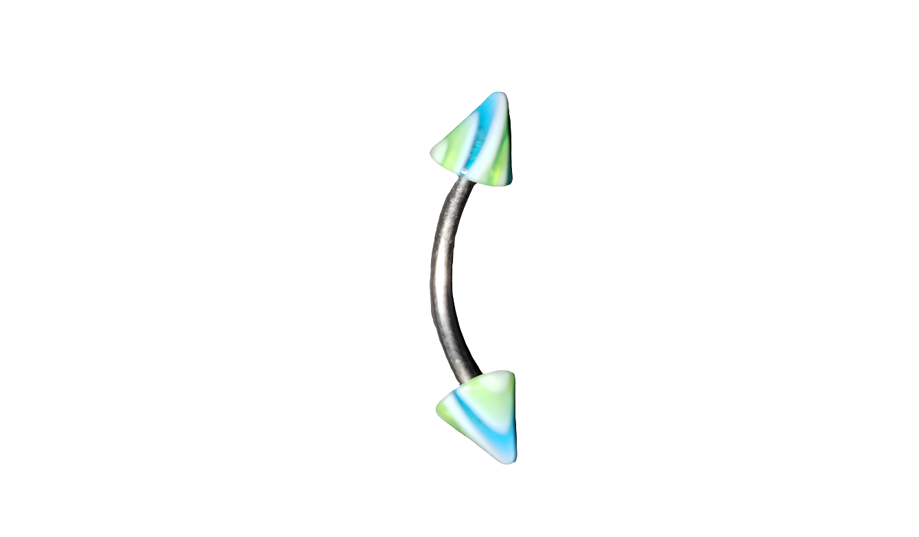 Steel Eye Brow Piercing with Blue & Green Acrylic Spikes