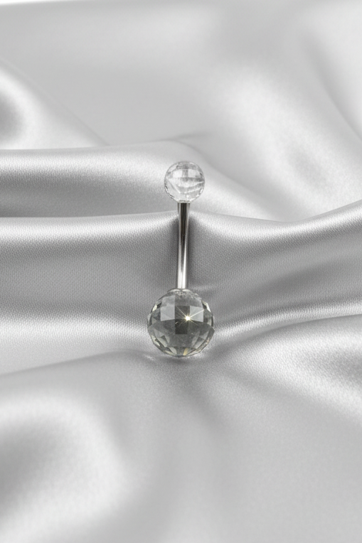 Blue acrylic Disco ball belly button ring in 316l stainless steel