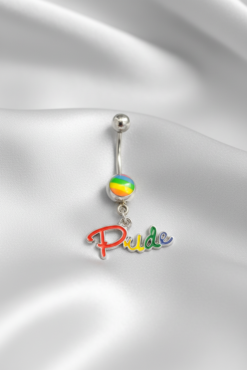 Rainbow Pride Belly Button Ring in 316l stainless steel.