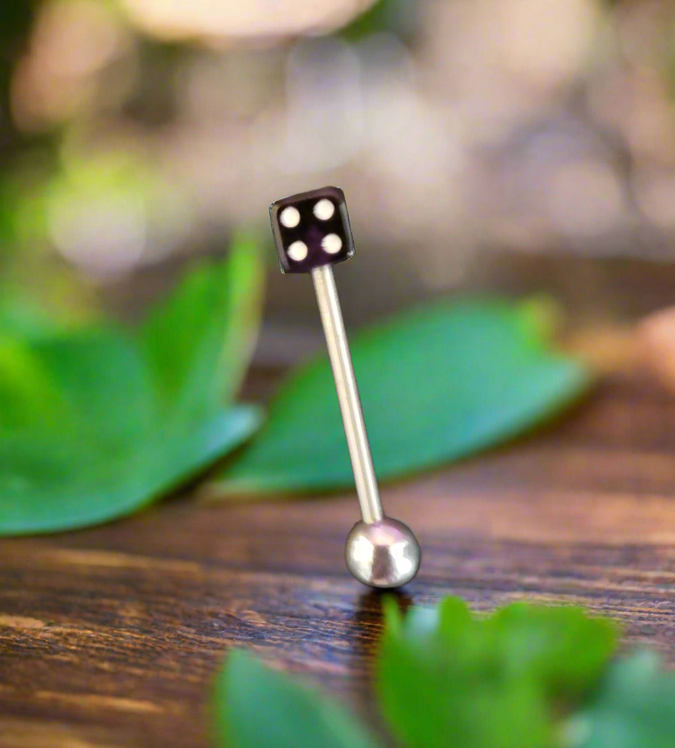 Stainless Steel 316L Black Dice Tongue Piercing