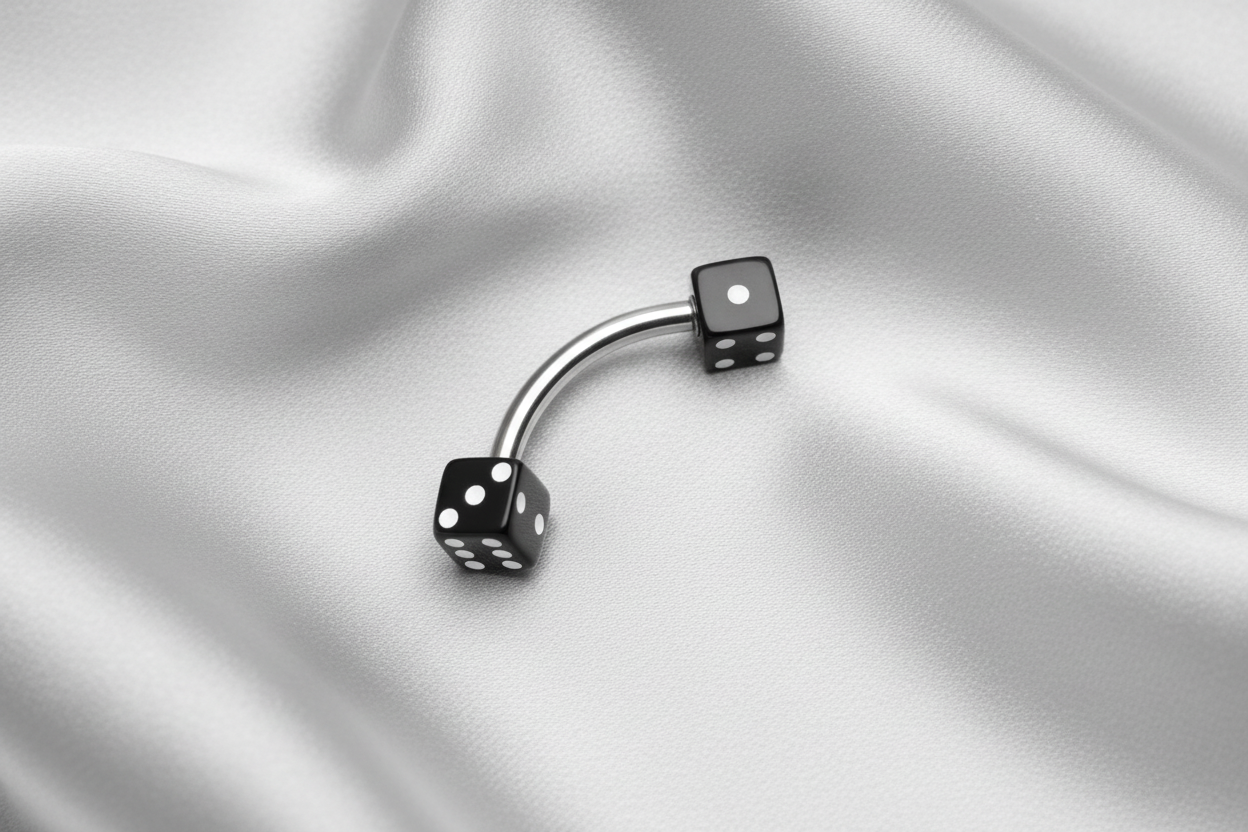 Black Acrylic Dice Eyebrow Ring in 316l stainless steel.