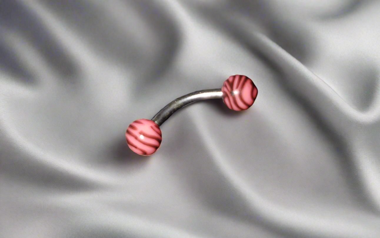 Steel Eye Brow Piercing Pink & Black Tiger Striped