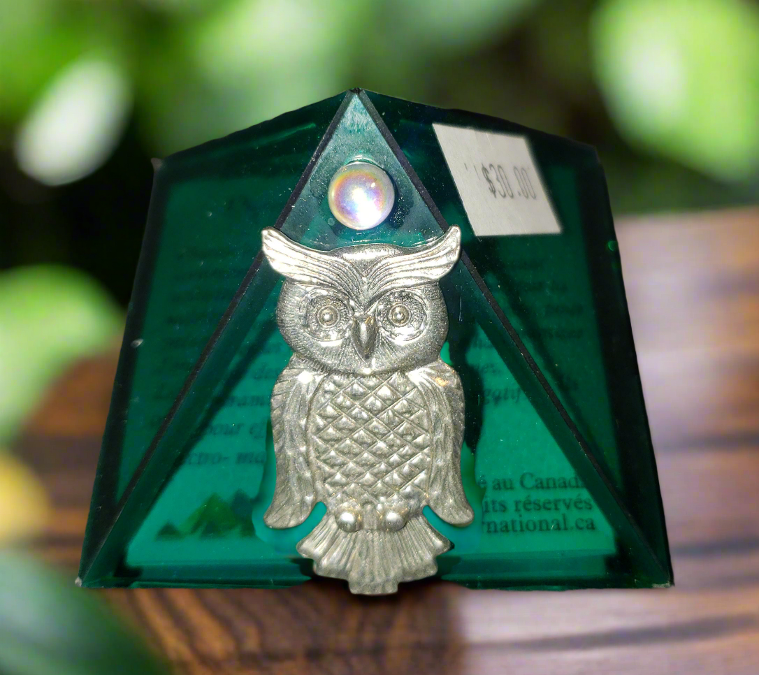 Glass Mini Pyramid with Owl