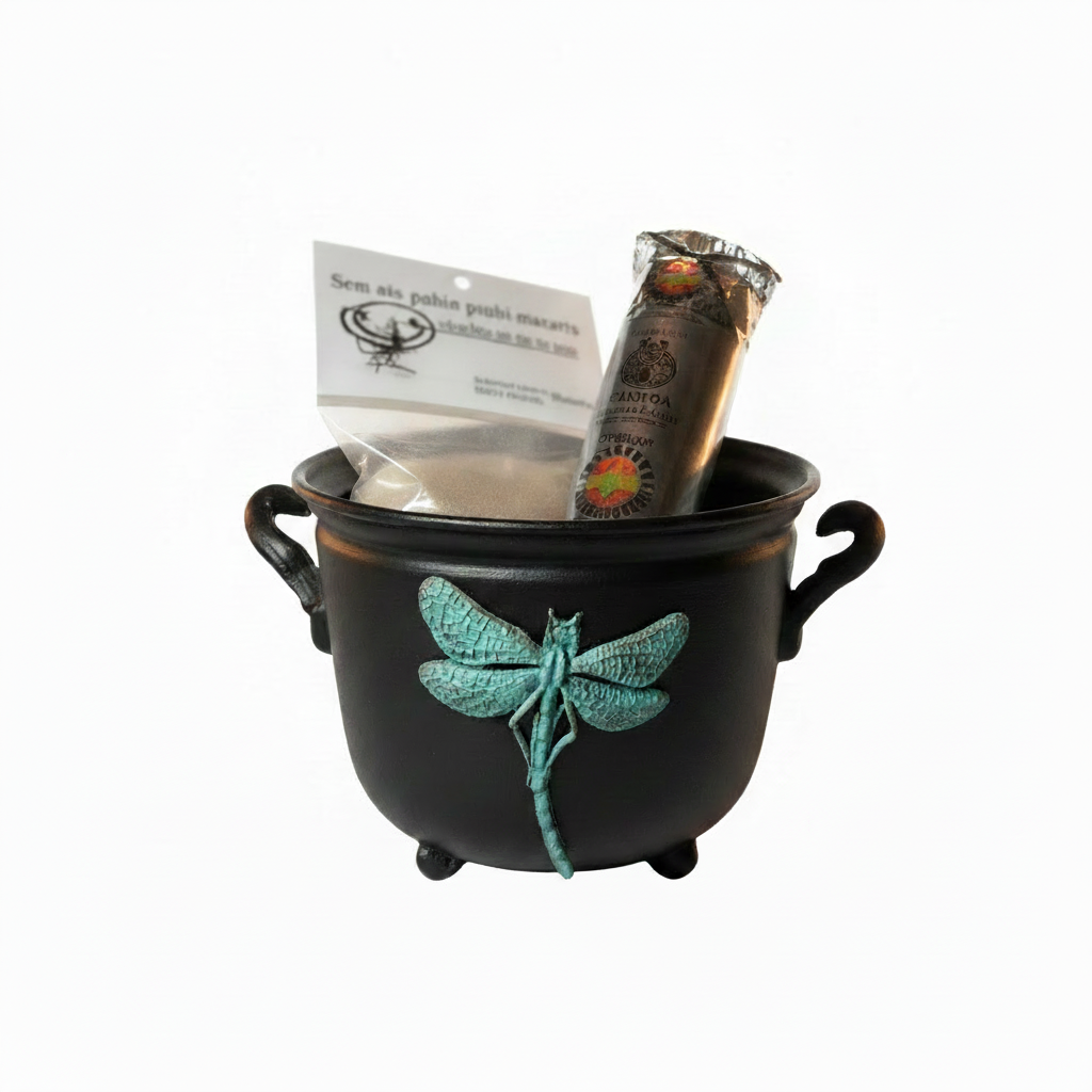 Metal Witches Cauldron with Dragonfly