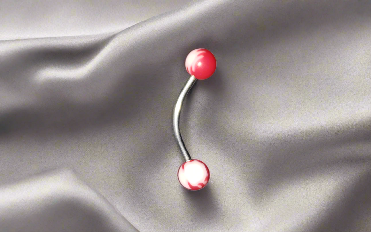 Steel Eye Brow Piercing with Red Acrylic Ball Ends