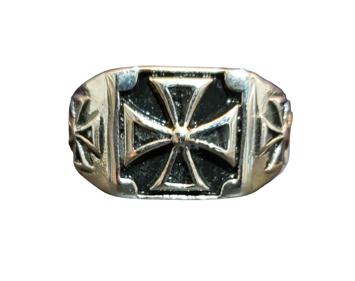 Men's Steel Framed Maltese Cross Ring