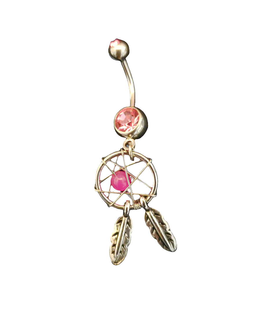 Belly Piercing Stainless Steel 316L with Pink Dangling Dream Catcher