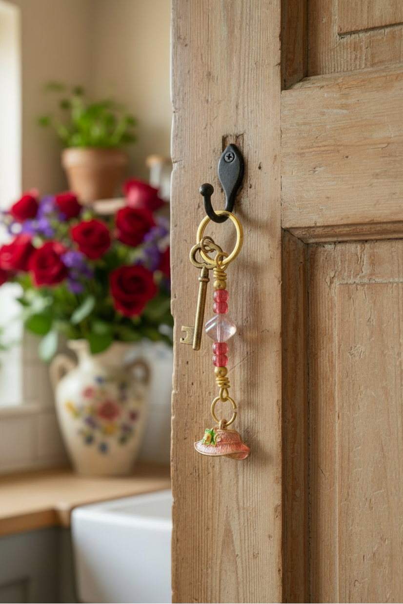 Red Hat Handmade Gold Plated Beaded Mini Keychain