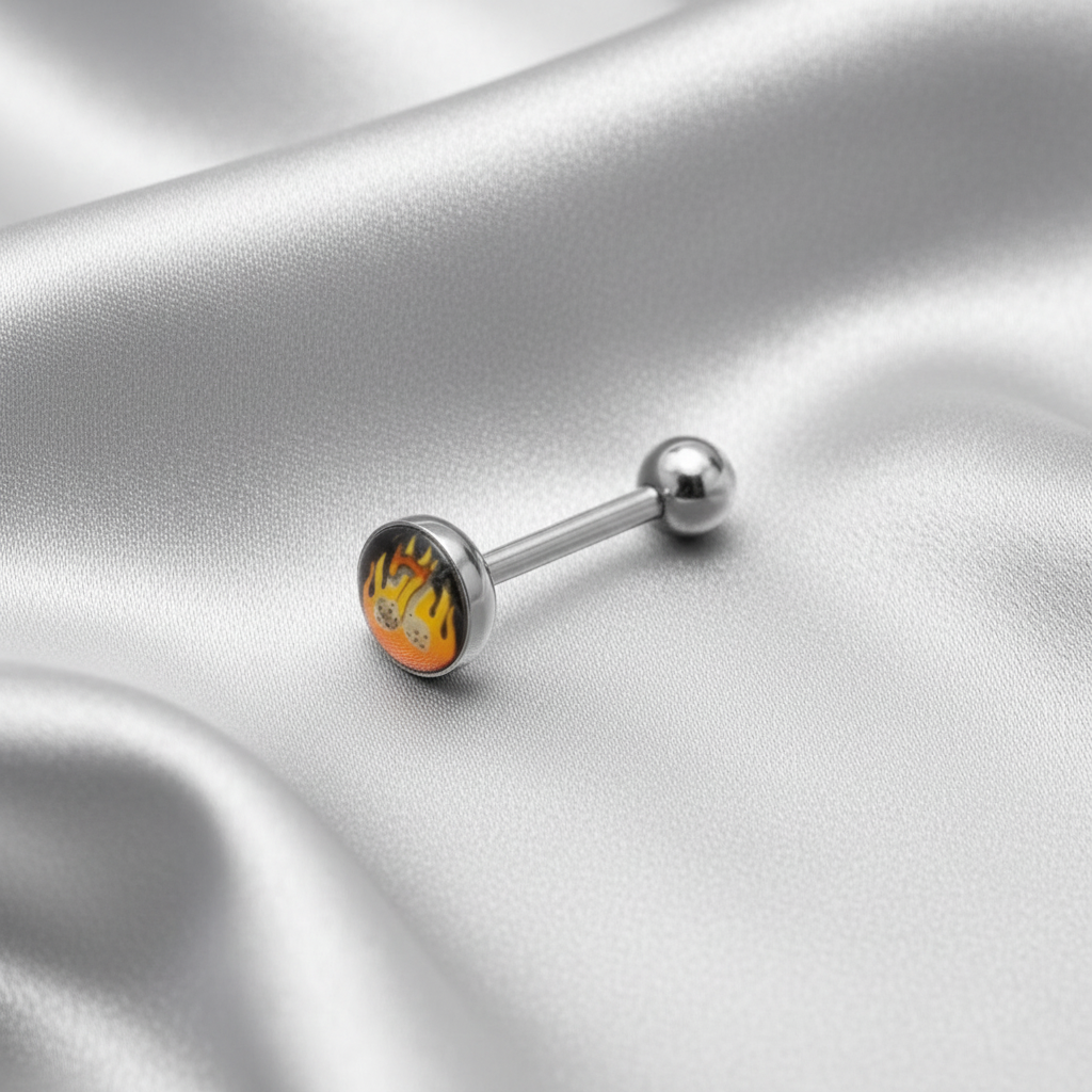 Flaming 7 tongue barbell in stainless steel 316l