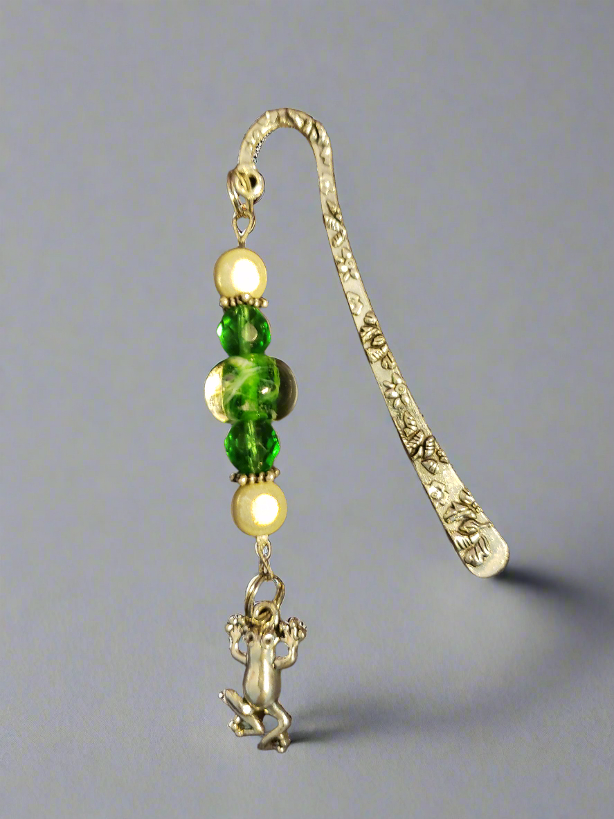 Handmade Green Bookmark with Pond Frog
