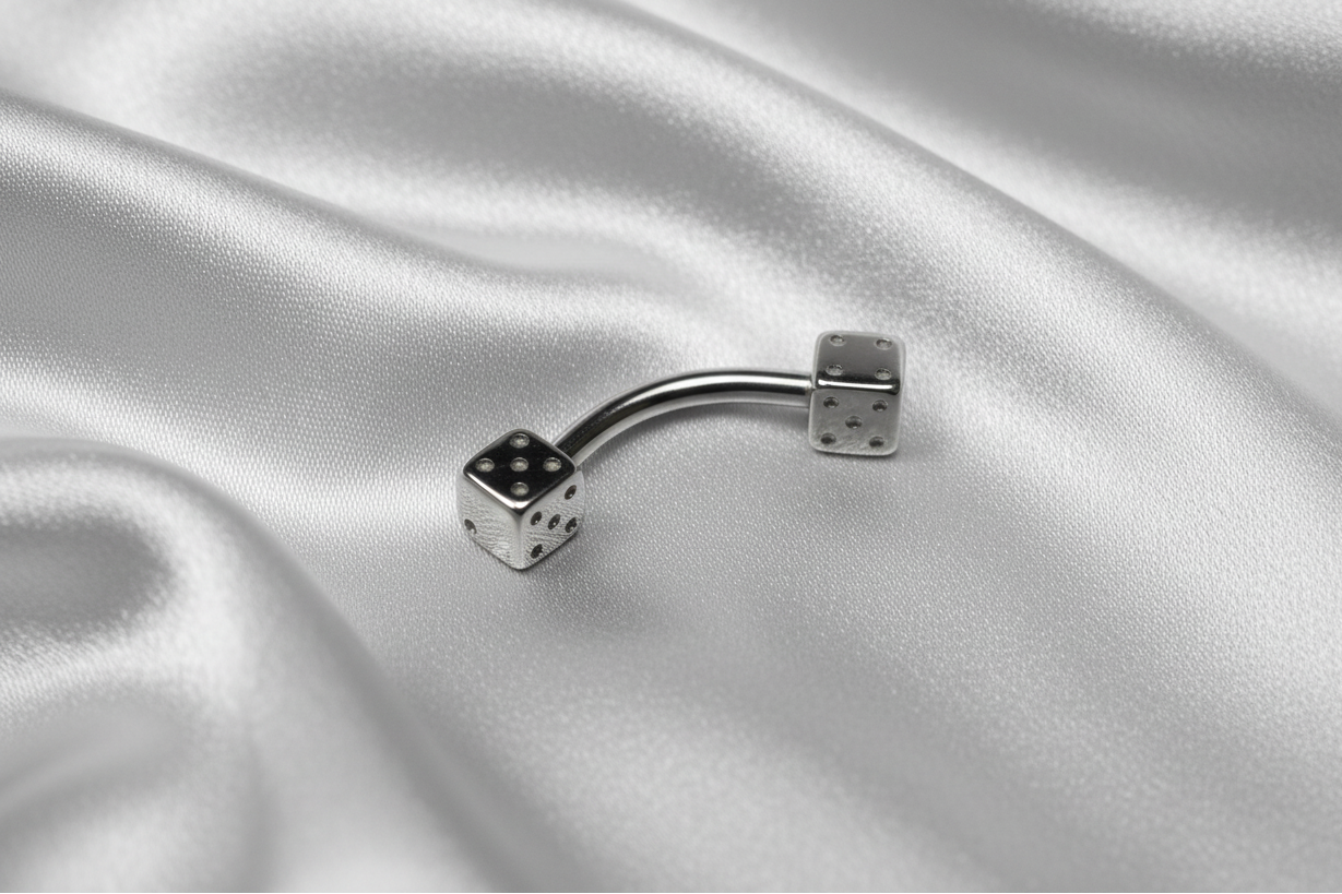 Steel Dice Eyebrow Ring in 316l stainless steel.