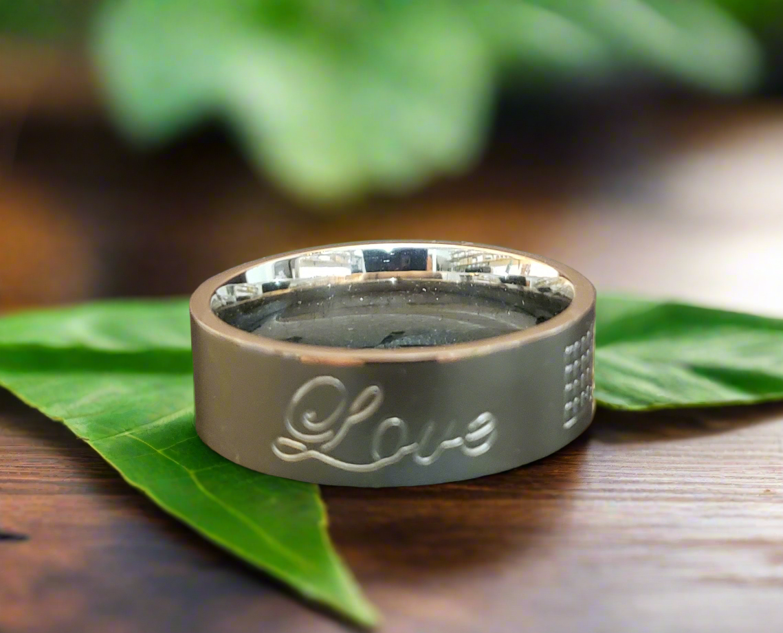 Ladies/Men's Steel "Love" Ring with Lock Symbol