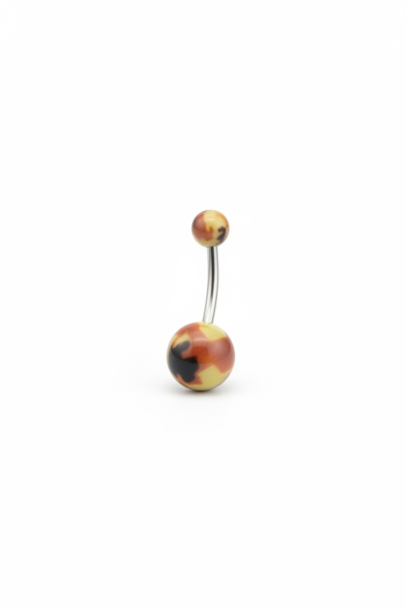 Green and Brown Camouflage acrylic belly button ring in 316l stainless steel