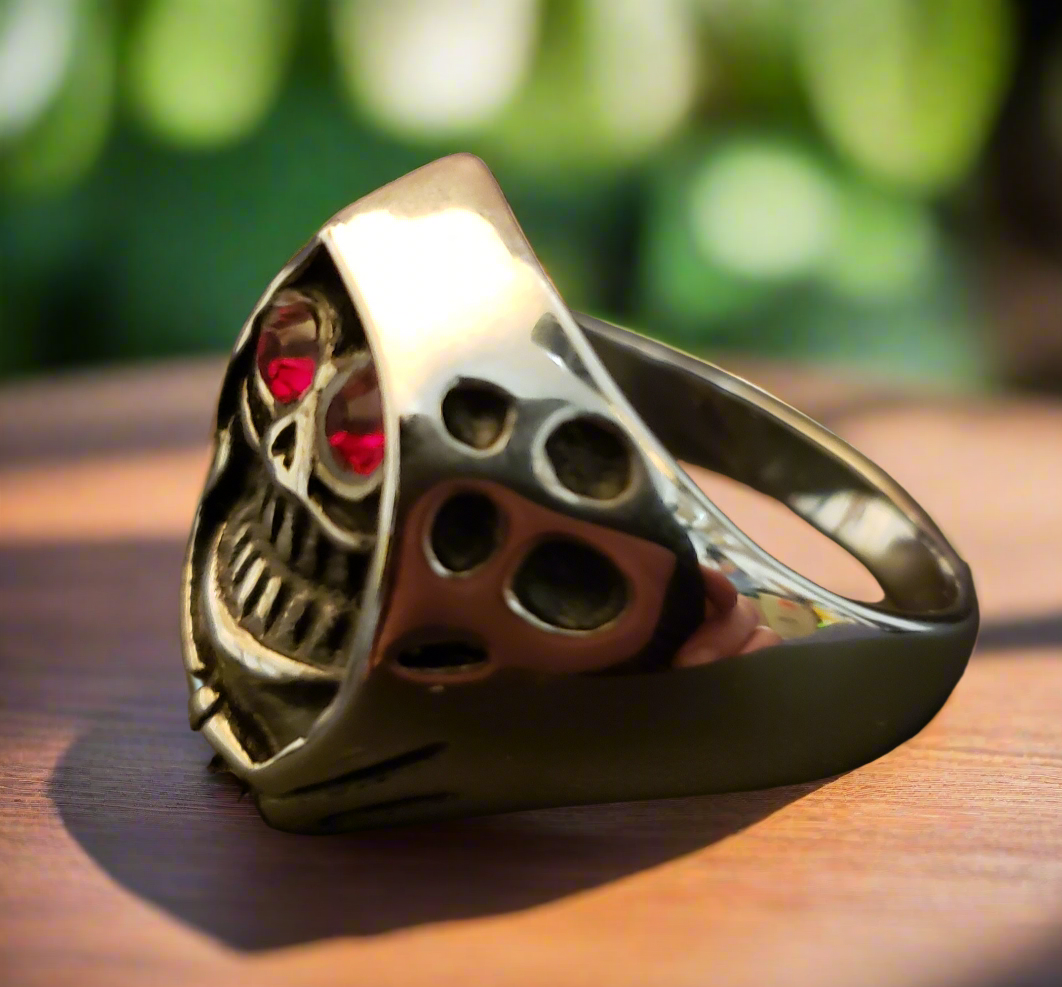 Men's Steel Red Eyed Grim Reaper Ring