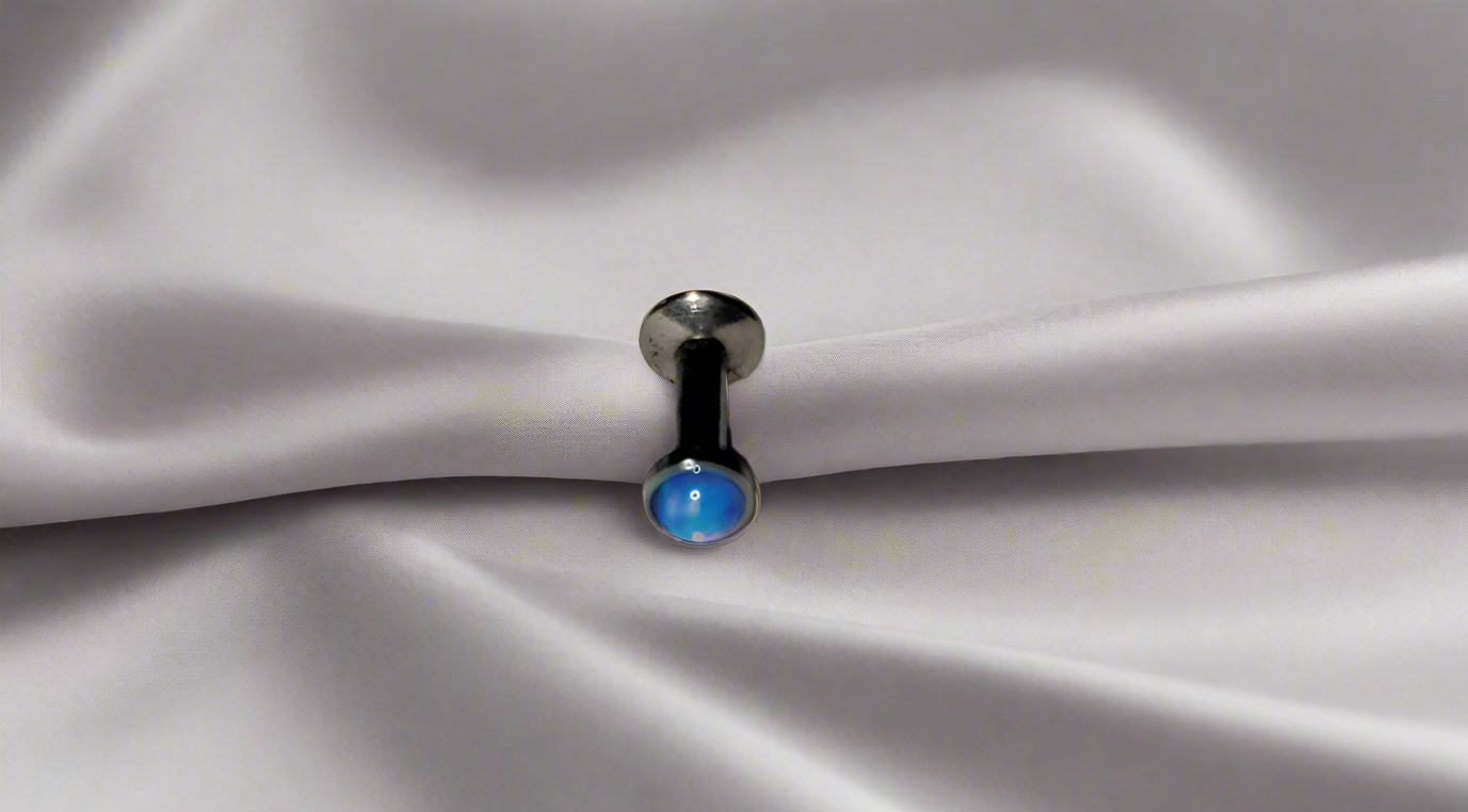 Stainless Steel Labret/Monroe or Tragus Piercing with Internally Threaded Aqua Opal