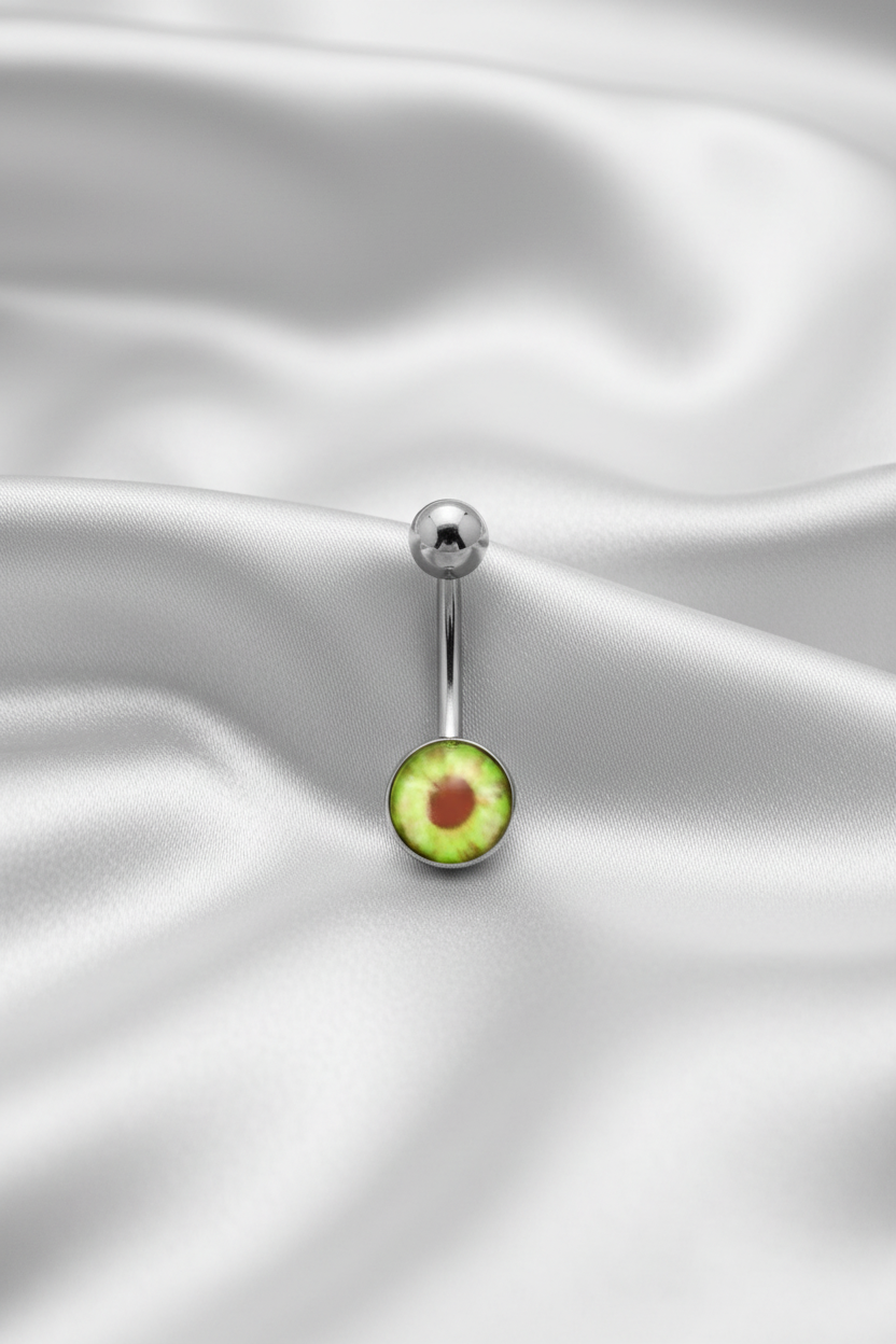 Green Eyeball belly button ring in 316l stainless steel