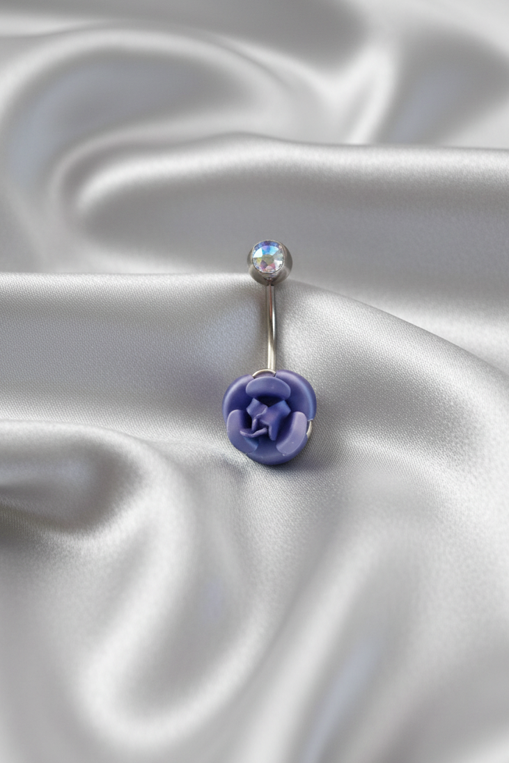 Blue Rose belly button ring in 316l stainless steel