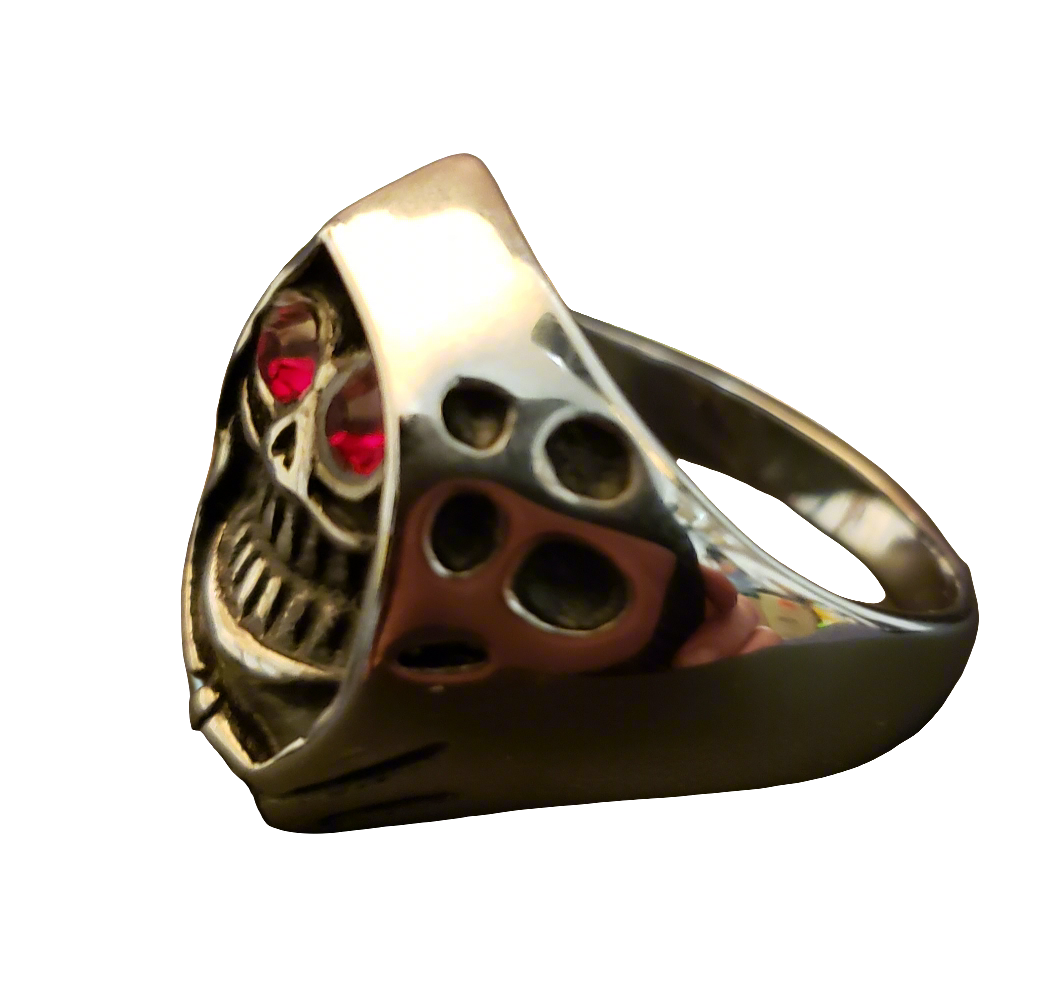 Men's Steel Red Eyed Grim Reaper Ring