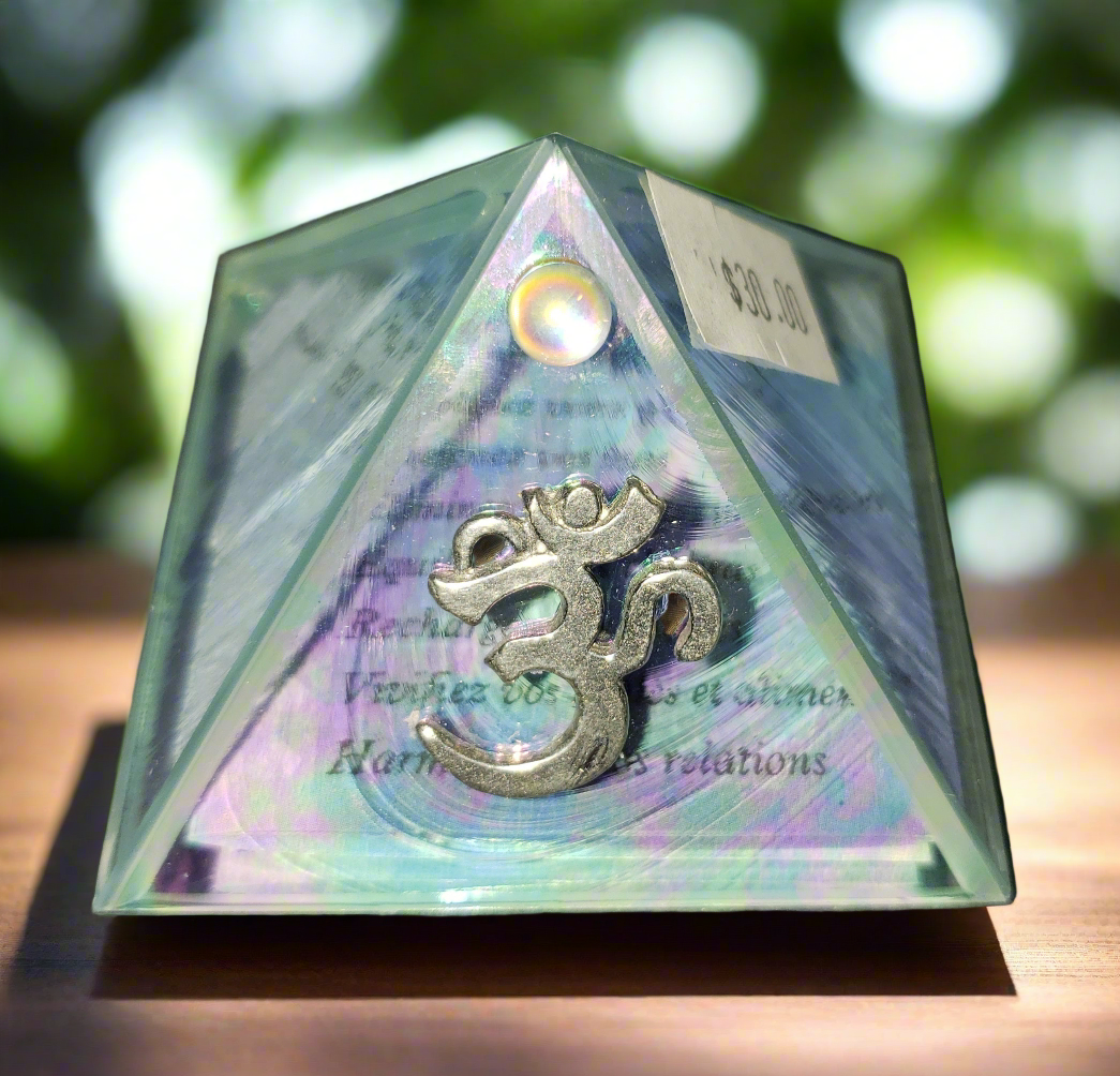 Glass Mini Pyramid with Ohm Symbol