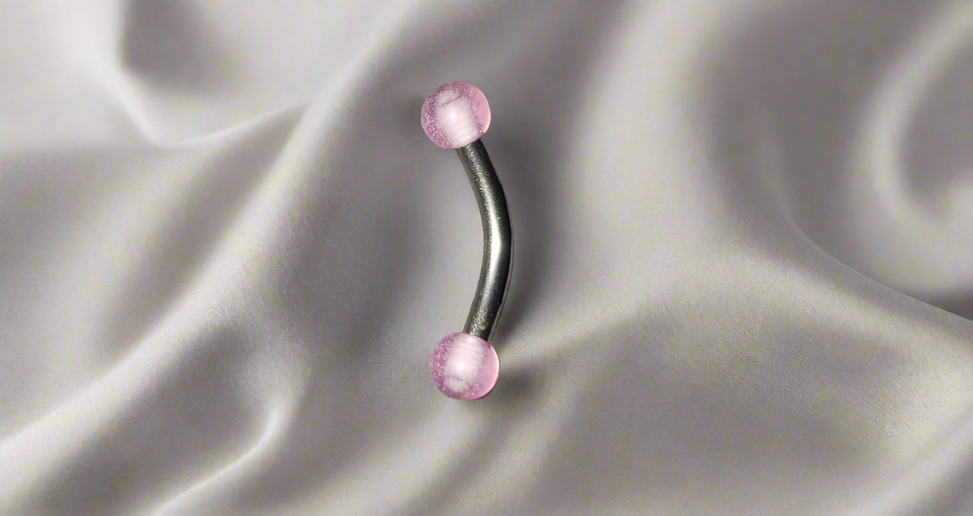 Steel Eye Brow Piercing with Purple Glow Acrylic Ball Ends