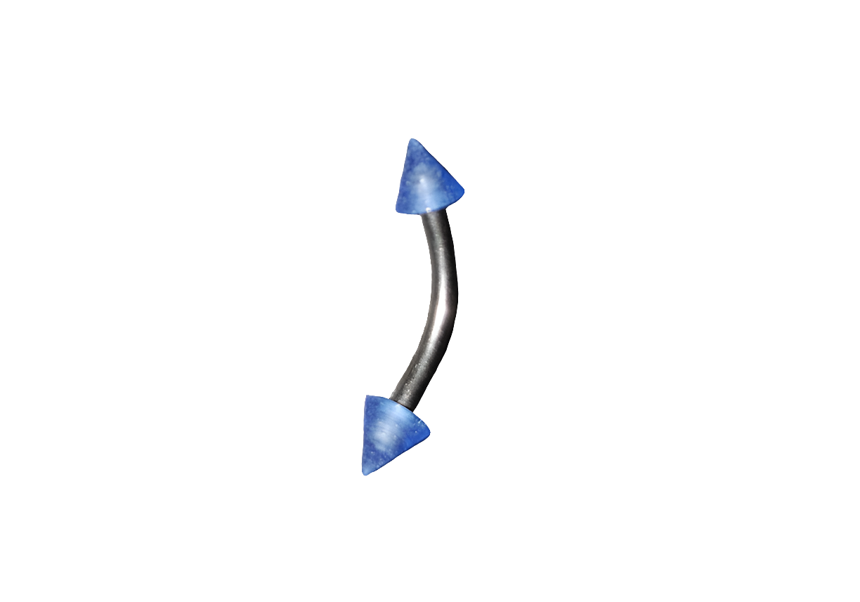 Steel Eye Brow Piercing with Blue Glow Acrylic Spikes