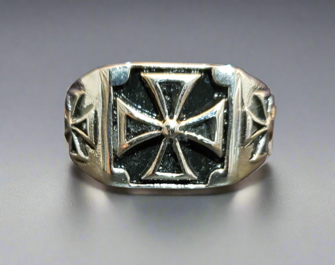 Men's Steel Framed Maltese Cross Ring