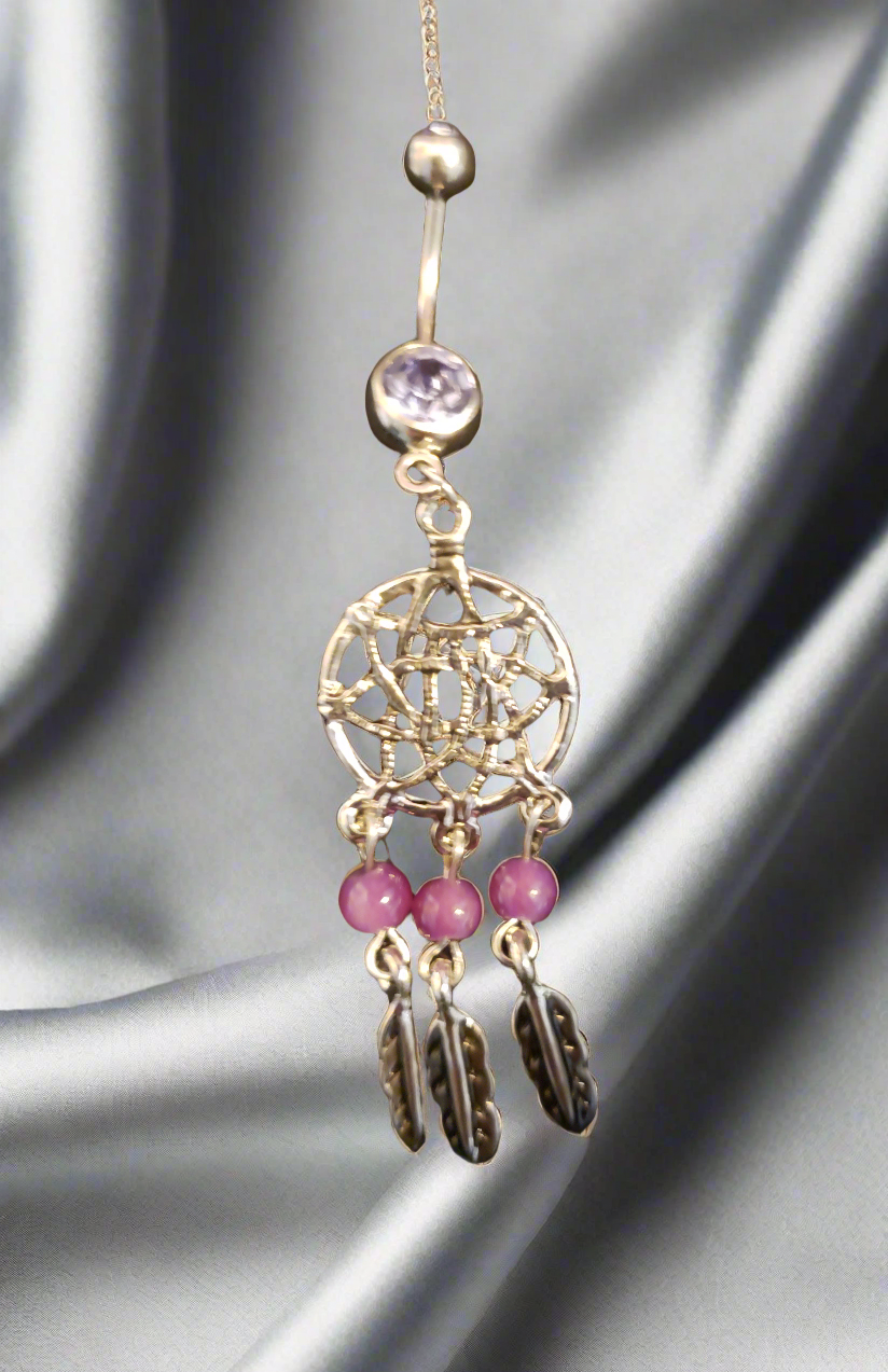 Belly Piercing Stainless Steel 316L with Dangling Lg Purple Dream Catcher