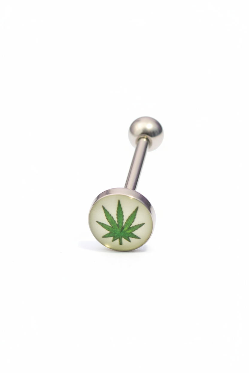 Green Leaf tongue barbell in 316l stainless steel