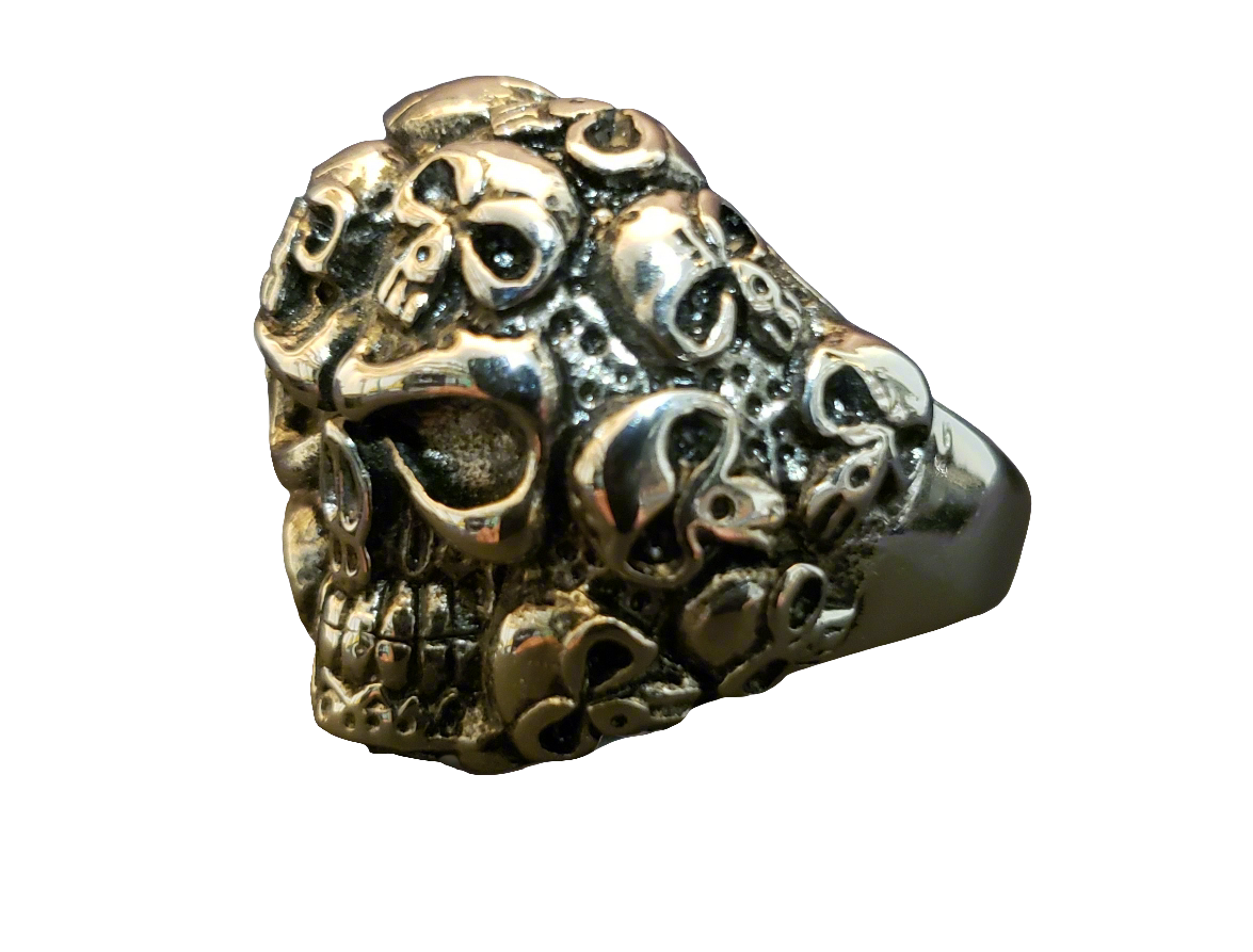 Men's Steel Lg Multi-Skull Ring