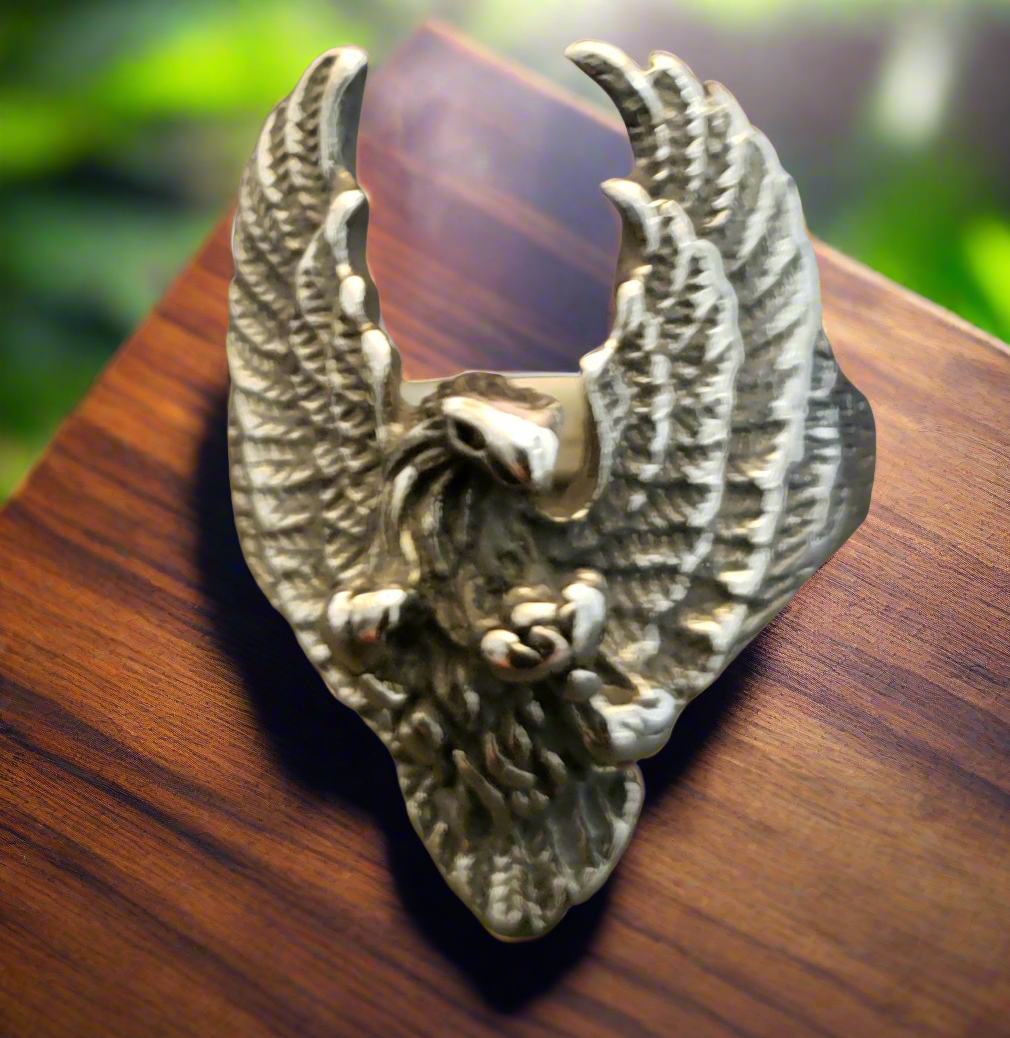 Men's Steel Eagle In Flight Ring