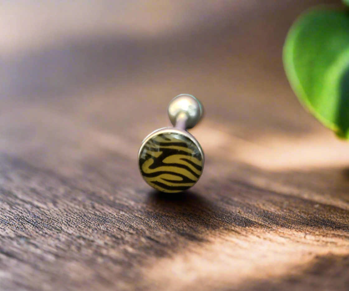 Stainless Steel 316L Brown Zebra Striped Tongue Piercing