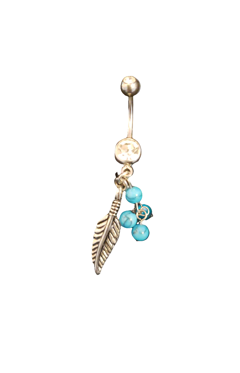Belly Piercing Stainless Steel 316L with Turquoise & Dangling Feather