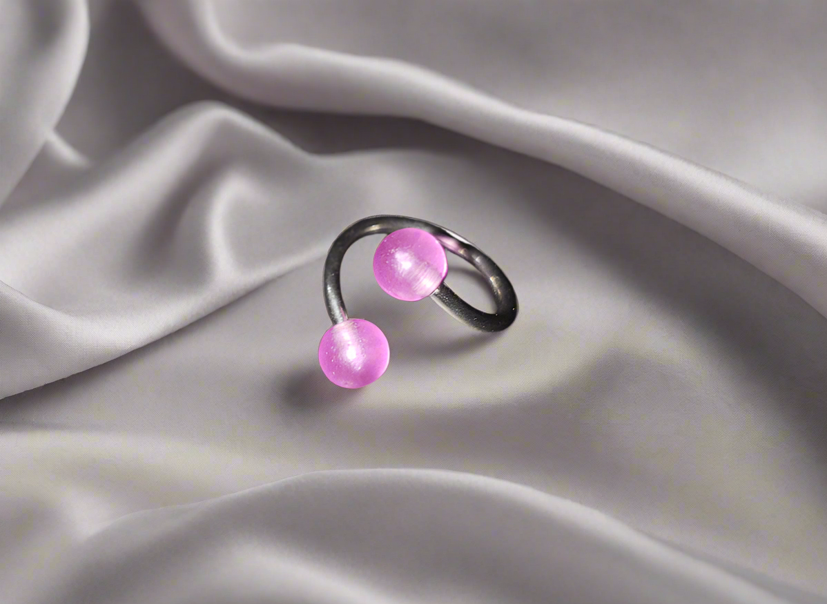 Curly Lip Piercing, 12mm, 16 Gauge with 3mm Purple Acrylic Glow Balls