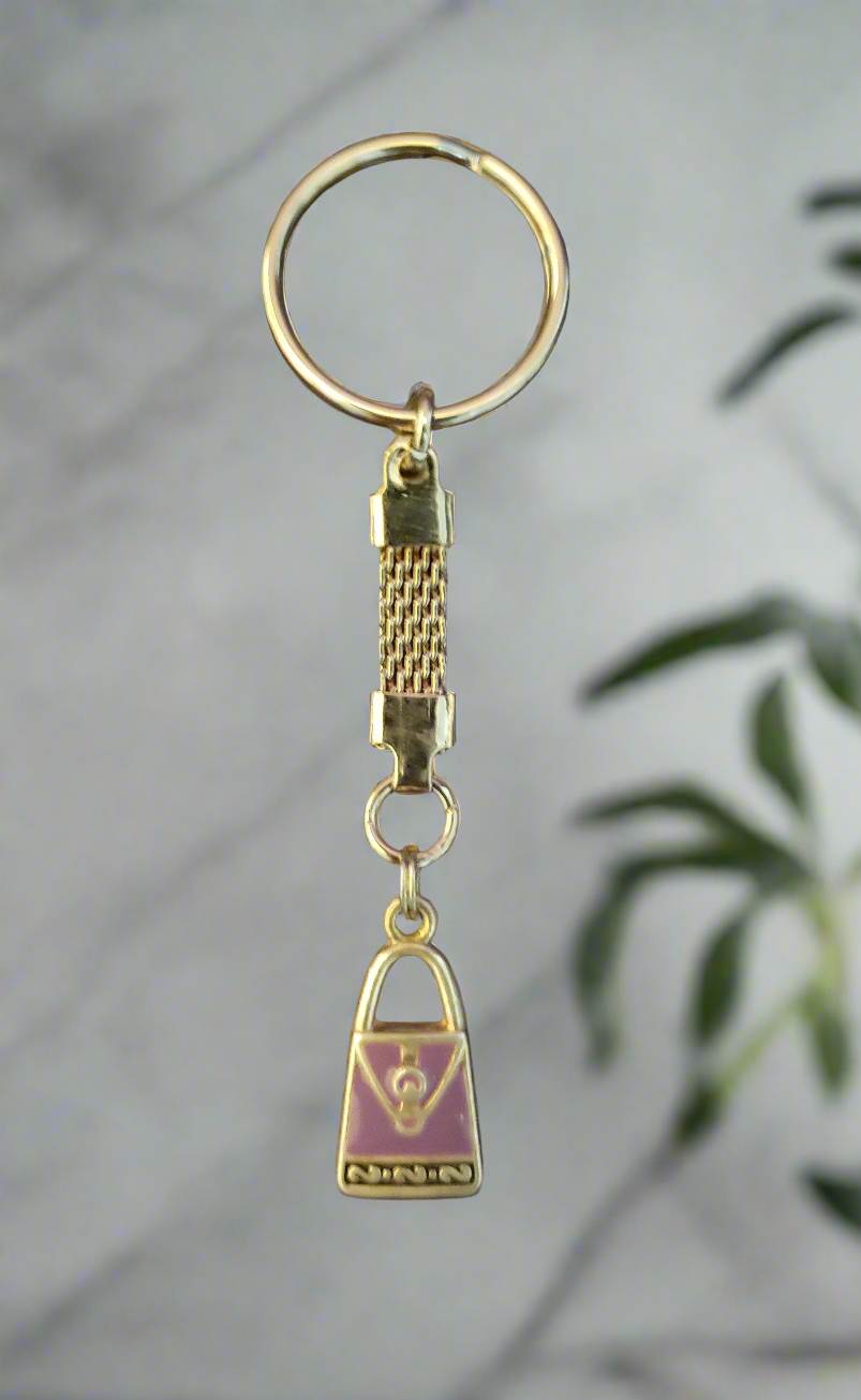 Handmade Keychain with Purple Purse Charm