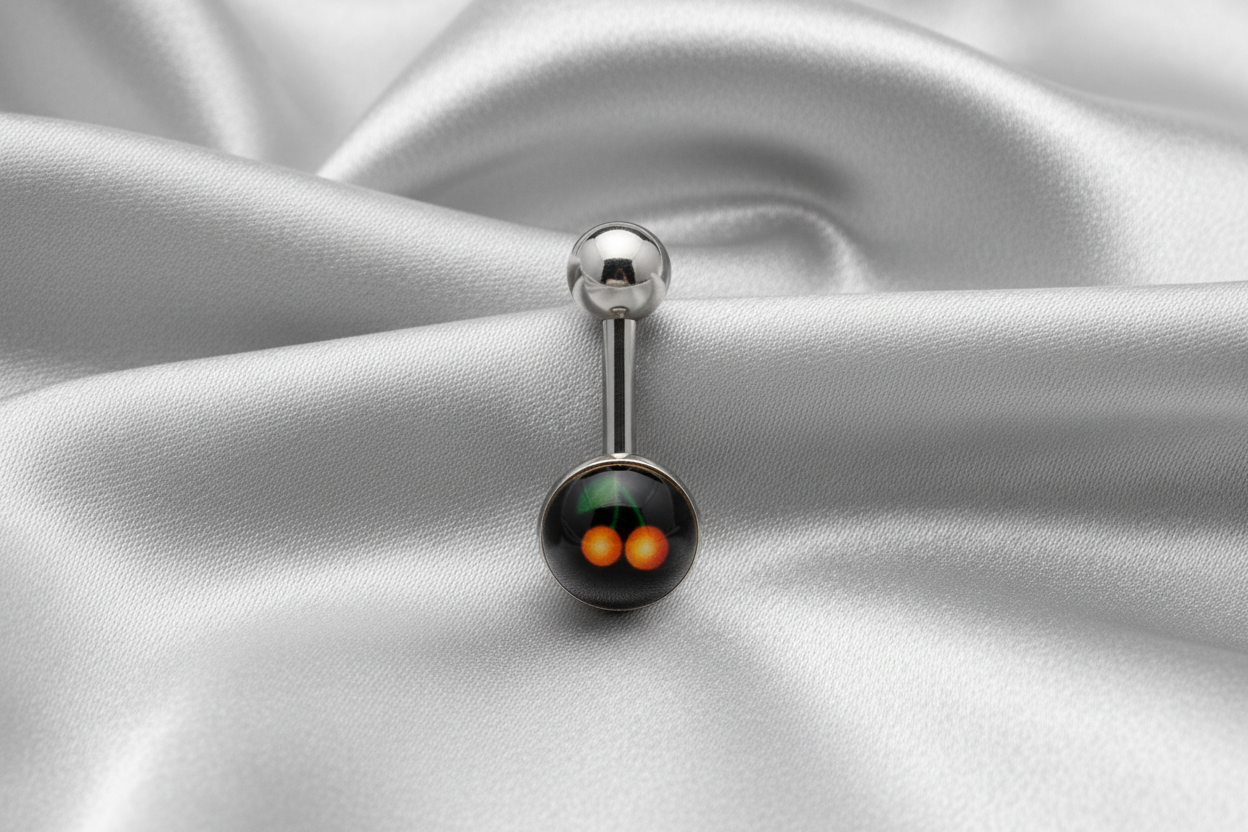 Cherry tongue barbell in 316l stainless steel