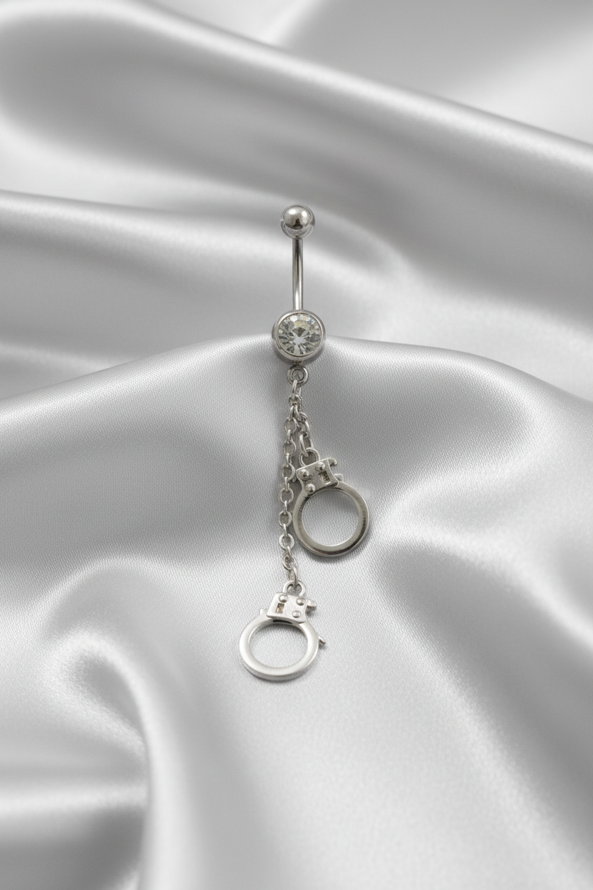 Clear Crystal Handcuff Belly Button Ring in 316l stainless steel.