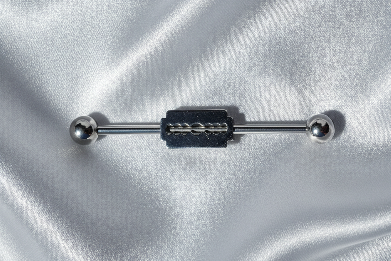 Razor Blade Industrial Ear Barbell in 316l stainless steel